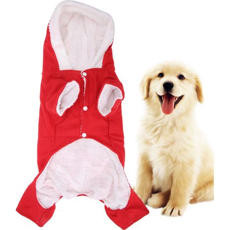 Vêtement Pour Chien - Pull Polaire Épais Avec Capuche - Protection Hiver Automne - Taille 16 Rouge (1/5)