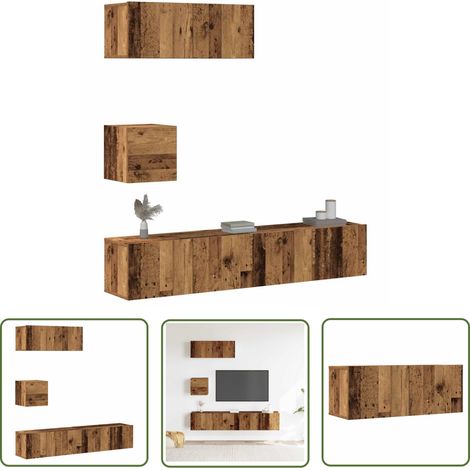 vidaXL Ensemble de meuble TV mural 4 pcs vieux bois bois d'ingénierie (1/5)