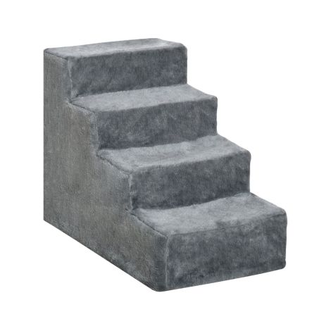 Escalier pour chien à 4 marches, 35 cm de hauteur, pour lit et canapé, adapté aux chiens et chats jusqu'à 5 kg, aspect peluche, gris clair