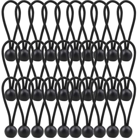 Elastic Cords (with Beads), 30 Pieces, Suitable for Tents, Banners and Tarpaulins (Black) (1/5)