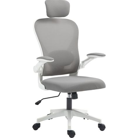 Silla de oficina ergonómica gris con brazos abatibles y soporte lumbar ajustable MODENUIT (1/5)