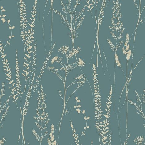 Grandeco Attitude Meadow Flowers Teal Wallpaper Paste The Wall Blown Vinyl (1/4)