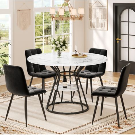 Ensemble table ronde 5 pièces 100 x 100 x 76 cm en MDF et métal, chaises noires (1/5)