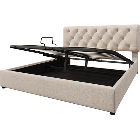 Letto contenitore idraulico 140x200 cm con testiera regolabile e rete in metallo (1/5)
