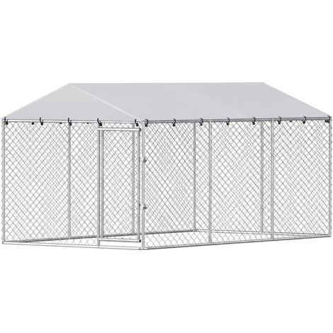PawHut Recinzione per Cani con Copertura Impermeabile, 4x2.3x2m, Argento