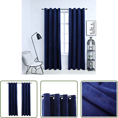 Rideau en polyester - Rideaux occultants et anneaux 2pcs Velours Bleu foncé 140x175cm (1/5)