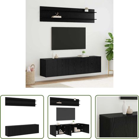 Meuble tv bois - Unites TV Montage mural 6 pcs Chêne noir Bois d'ingénierie (1/5)