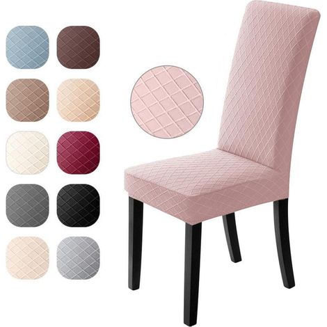 Stuhlbezüge 6er Set Rosa, universell, abwaschbar, Jacquard, elastisch (1/5)