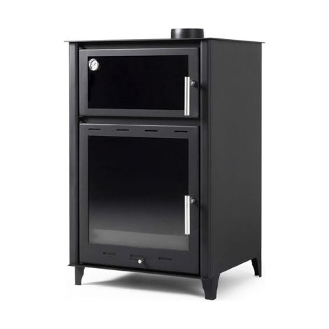 Estufa de leña grande con horno modelo E 13Kw  Chimenea moderna de leña con puerta cristal  Estufa de leña clásica para salón (1/5)