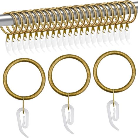 HONORNIC - 24 anneaux et crochets de rideaux en métal (laiton et acier inoxydable), diamètre intérieur 30 mm.