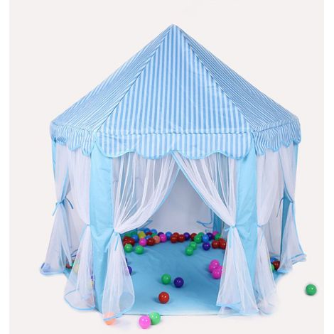 Tente de jeu pour enfants, portable et pliable, spacieuse et élégante, idéale pour l'intérieur (bleue). (1/5)