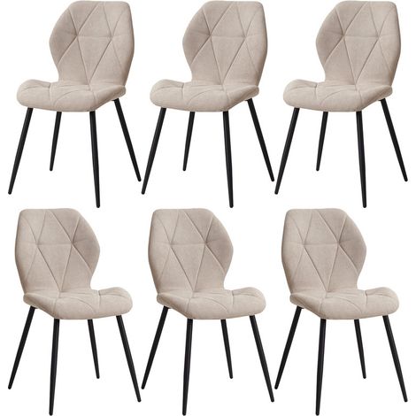 Wokaka Lot de 6 chaises - chaise de salle à manger vintage en forme de diamant - chaise en lin - pieds en métal(beige)