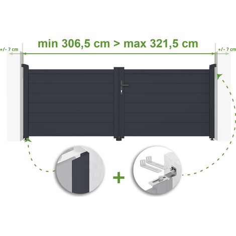 Portail battant ajustable en largeur EIGER 3m H.115cm Aluminium Gris Anthracite (1/4)