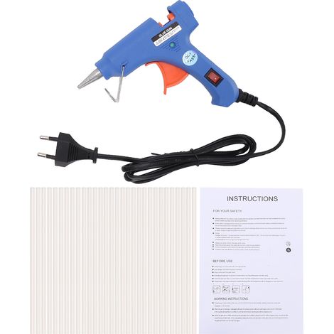 Kit pistolet à colle chaude 20 W avec 30 bâtons, chauffage rapide 3 minutes, buse anti-fuite, conception ergonomique pour l'artisanat, la maison, le bureau, les projets scolaires, prise UE bleue 250 V (1/5)