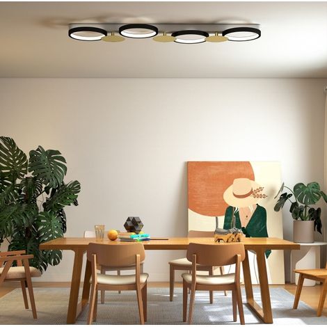 Plafonnier LED 38W 1500 lm 3000K-6500K avec télécommande, 4 anneaux lumineux, noir et or HAVRYA (1/5)
