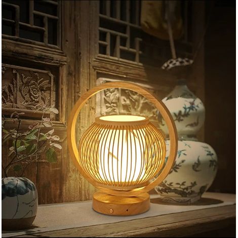 Lampe de table en bambou tressé de style japonais,30x33cm