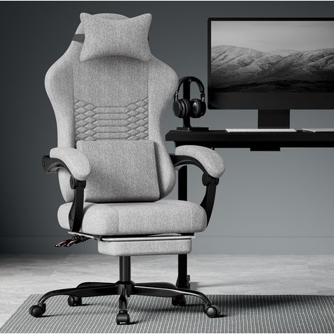 Ergonomischer Gaming-Bürostuhl aus Stoff mit Fußstütze und verstellbarer Rückenlehne, Grau HAVRYA (1/4)