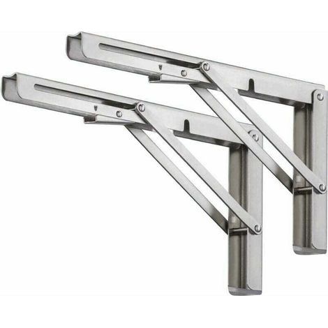 Équerre Pliante 300mm, Lot de 2 Pcs Support d'étagère Pliants en Acier Inoxydable, Support Console Pliable pour Table Etagere Murale - Equerre Pour Etagere Murale avec Vis - (1/5)