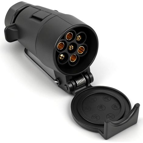 Prise Remorque 7 Broches Female avec Valve de Protection, Fiche Adaptateur Caravan 7 Plots Femelle Peut être Suspendu - Noir (1/5)