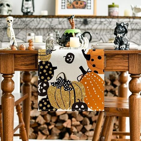 Halloween Nappe - Chemin De Table Décoration Halloween De La Maison De Fête d'Halloween - Fabriqué En Polyester Et Coton - 33 x 180 cm (1/5)
