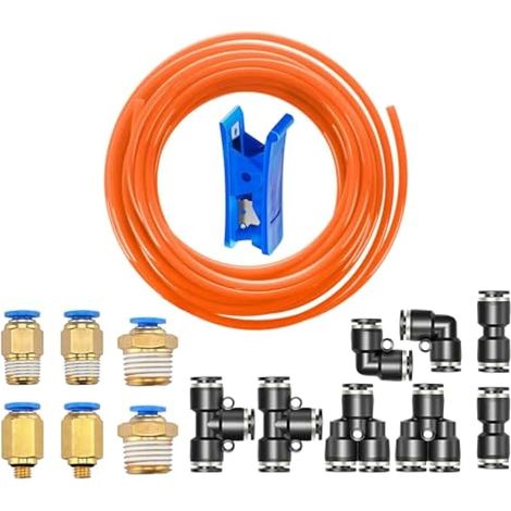 orange Polyuréthane PU Air Tuyau Kit 4mm OD x 2,5mm ID, 10m PolyuréthaneTuyau Pneumatique avec 14 Connecteur Pneumatique Raccords Rapides à Pression(Forme Y/T/L/I) 1 Coupe-Tuyau (1/5)