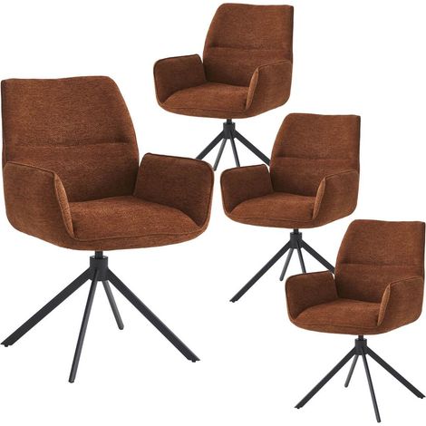 CARLOTTA - Lot de 4 Fauteuils de table Pivotants Tissu Coloris Terracotta (1/5)