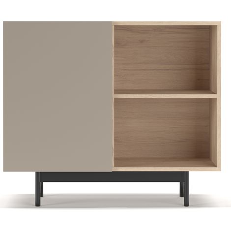 Buffet de rangement bas en mélamine, collection PRINTED, avec 1 porte, couleur chêne clair et taupe