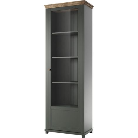 Estantería Tolnue 101, Verde oscuro + Roble de lefkada, Cerrable, Con puertas, MDF, Aglomerado laminado, Vidrio, Número de puertas: 1, Número de cajones: 0, 200x71x42cm (1/5)