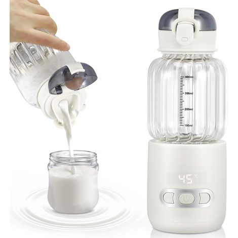 Chauffe Biberon Nomade, Chauffe Eau Portable Voiture 400ml, Chauffe-plats pour Bébé Visuel avec Contrôle de Température pour Voyages Extérieur, Température Réglable de 37°C à 55°C(Blanc)