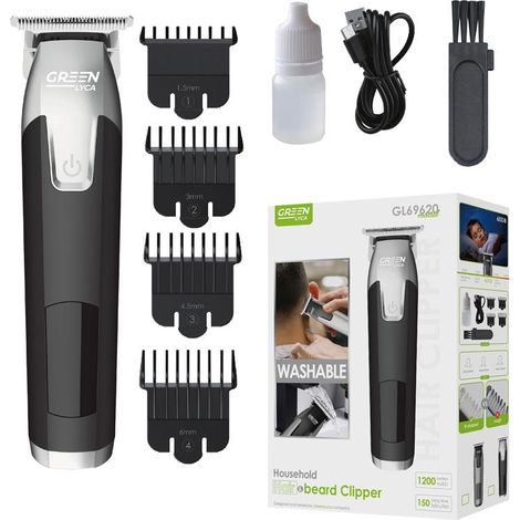 Tondeuse à cheveux GREEN LYCA GL69620 - Rechargeable par USB-C, 4 sabots, affichage numérique et lavable pour une utilisation pratique