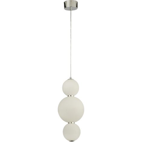 Luminaire suspendu Searchlight Snowball à 3 ampoules, chrome avec abat-jour en verre opale (1/3)
