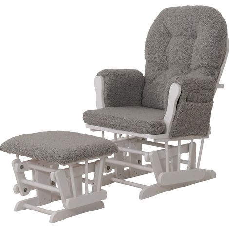 [NEUWERTIG] Relaxsessel HHG-033, Schaukelstuhl Sessel Schwingstuhl + Hocker Stoff Bouclé 480g/m² Öko-Tex grau Gestell weiß