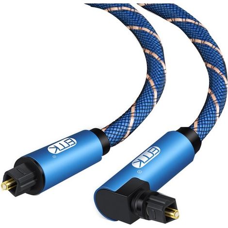 Câble audio optique - Connecteur coudé à 90° - Câble Toslink - 3 mètres - Nylon - Rotatif à angle droit - Câble audio bleu pour barre de son (1/5)