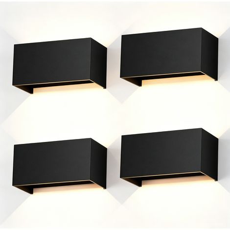 4 Pièces Applique Murale Interieur/Exterieur 12W Noire Appliques Murales LED 3000K Blanc Chaud avec Angle de Faisceau Réglable Lampe Murale Etanche IP65 Applique Exterieur (1/5)