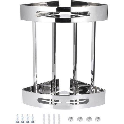 Double-layer triangular corner shower storage shelf in stainless steel, bathroom accessory (1/5)