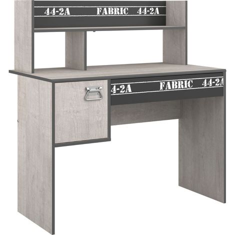Bureau avec rangements aspect bois grisé et anthracite avec sérigraphies - ZIGGY (1/5)