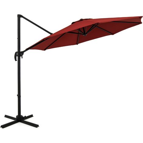 Sombrilla de terraza redonda voladiza de 308 x 248 cm con inclinación ajustable y rotación de 360° poliéster rojo 200013005