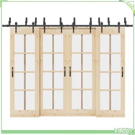 Kit de quincaillerie de porte coulissante - FAF7291712426469 - Acier enduit de poudre - Rail 305 cm - Capacité 80 kg (1/5)