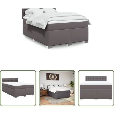 vidaXL Kunstlederbett - Boxspringbett mit Matratze Grau 140x200 cm Kunstleder (1/5)