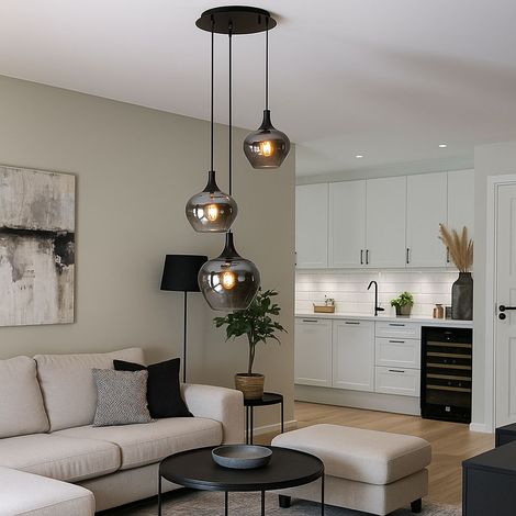 Globo – Suspension d'extérieur en métal noir et verre fumé – Douilles 3x E27 – Hauteur 120 cm – Degré de protection IP20 (1/5)