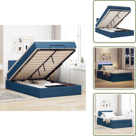 Lit ottoman avec matelas et LED bleu 120x190 cm tissu - Lit Ottoman - Lits Ottomans - Cadre De Lit - Cadre De Lit Avec Rangement (1/5)