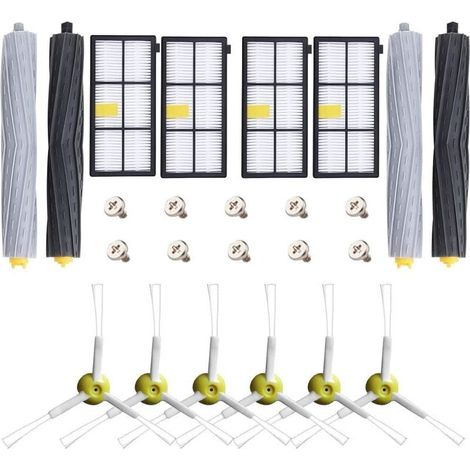 Kit de repuestos para iRobot Roomba serie 800/900. Incluye 4 rodillos, 4 filtros HEPA, 6 cepillos laterales y 10 tornillos. (1/5)