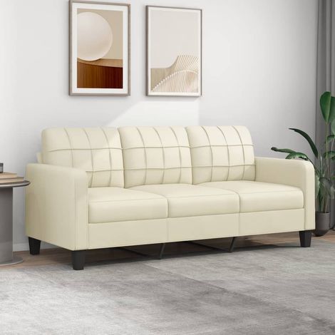 Canapé ou Sofa 3 Places 180 cm Simili Cuir Crème. Avec Pied en bois. Confort et qualité (1/5)