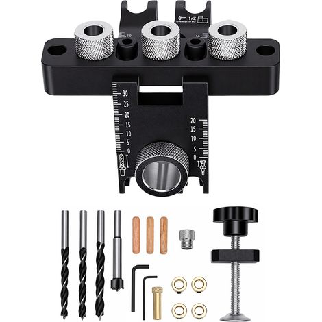 Kit de gabarit de chevilles à centrage automatique, outil de joints de menuiserie 3 en 1, localisateur de guides de perçage avec 3 embouts (1/5)