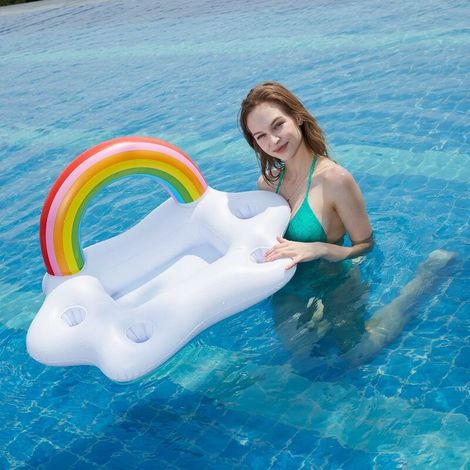 QAZQA Porte Gobelet Gonflable Piscine，Support Gonflable de Boisson avec 8 Trous，Bar Flottant Piscine avec Pompe à Air，Plateau Gonflable Bar Flottant pour Vacance Plage Piscine