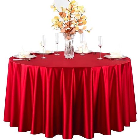 Nappe ronde en satin 220 cm Rouge Brillant pour table de salle à manger & occasions