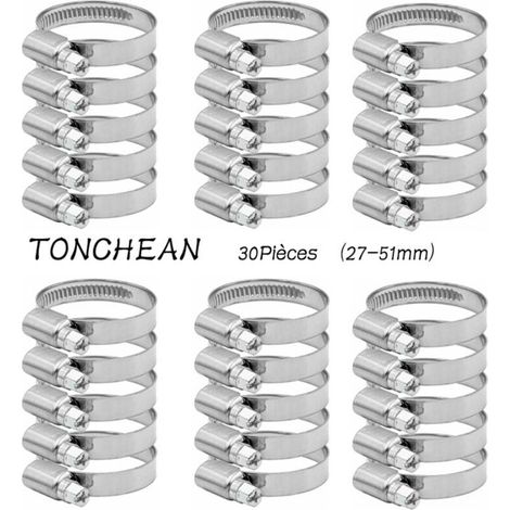 Collier de Serrage Tuyau Rglable 27-51mm Gamme en Acier Inoxydable 304 Assortiment Tuyau Pinces Clips pour Famille Tuyau D\\'eau, Home Gaz, Tube D\\'automobiles, Robinet 30 Pices (12mm) (1/5)