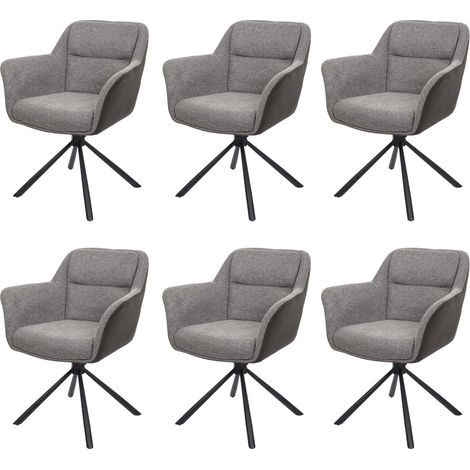 Lot de 6 chaises de salle à manger HWC-K33, chaise de cuisine, pivotante Auto-Position, tissu/textile - similicuir, gris (1/5)