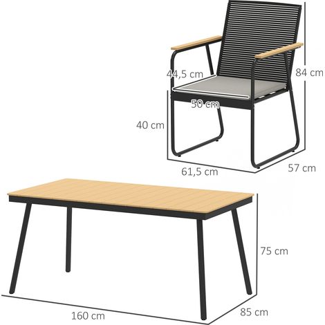 Ensemble de salle à manger en métal 7 pièces pour 6 personnes, table et 6 chaises, bois naturel et noir. (1/5)
