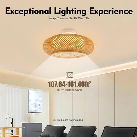 Plafonnier rétro en bambou - 3 lumières - Style bohème - Tissé à la main - 40 x 14 cm - Lampe suspendue en rotin pour LED/ampoule/lampe fluorescente (1/5)